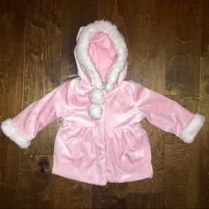 Baby Pink Faux Fur Trimmed Hooded Coat | 18 Months